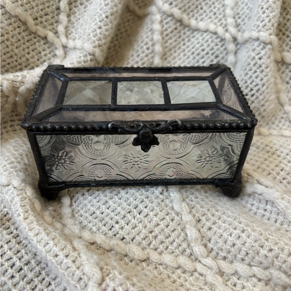 Elegant Glass Jewelry Box with Black Frame and iridescence in Glass by J Devlin